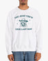Man wearing white 'You Just Yeed Your Last Haw' sweatshirt with funny retro cowboy raccoon graphic